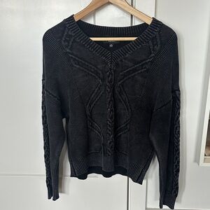 Women's Papillon Black Cable Knit V-Neck Sweater